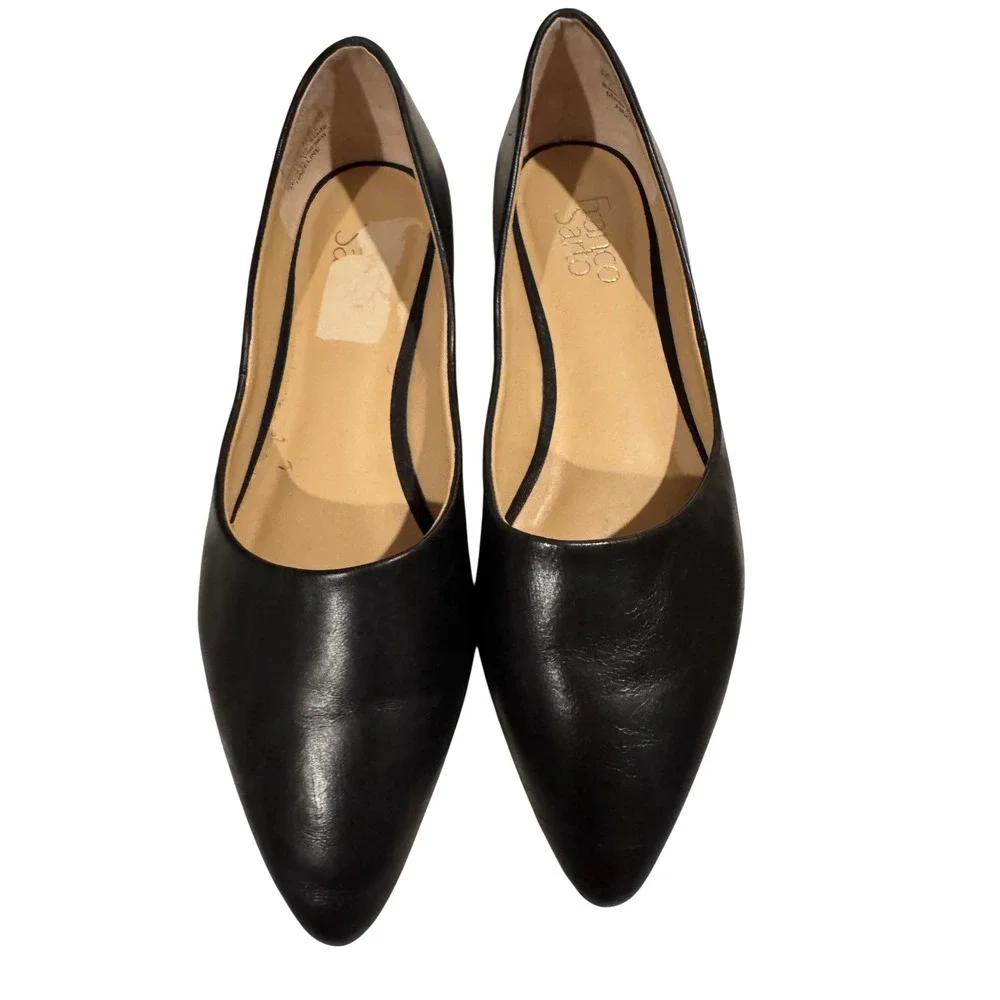 Franco Sarto Hazeline Black Leather Pointed Toe Flats Shoes Mens 8.5 M